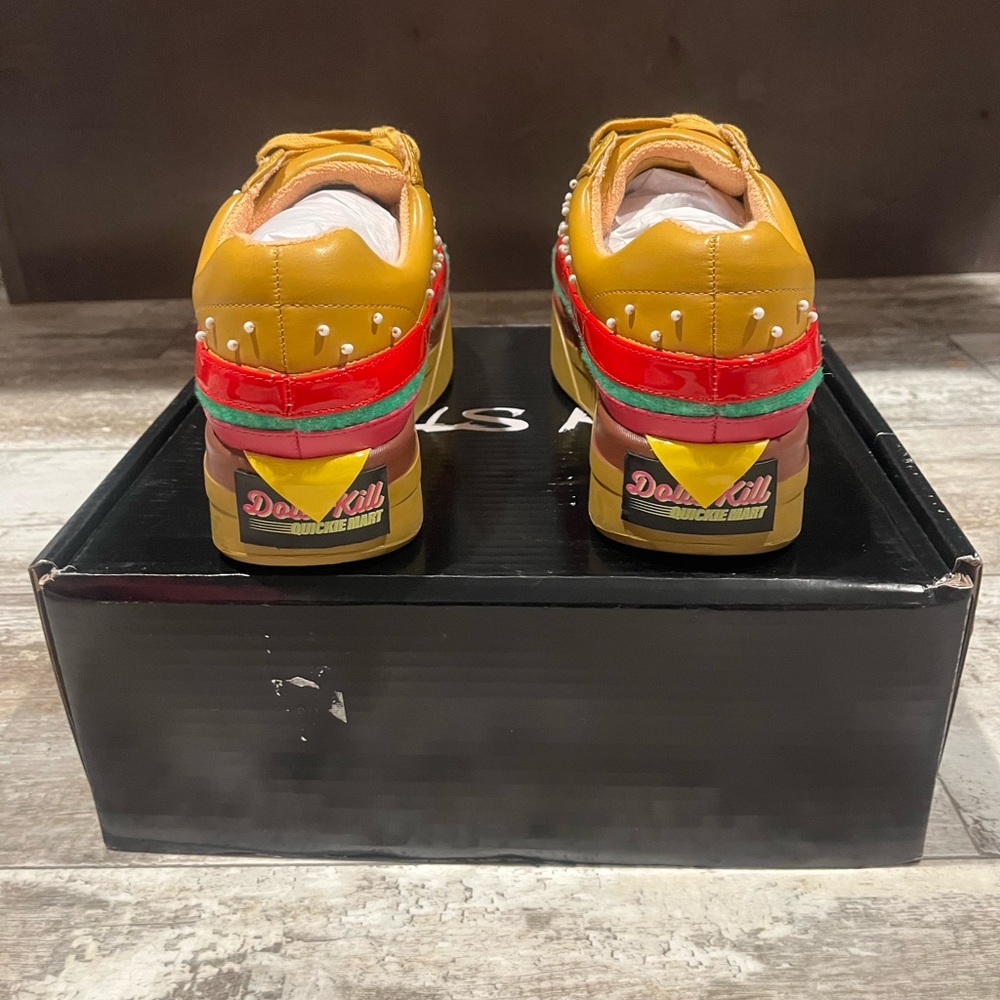 Current Mood Extra Cheese Plz Burger Sneakers Platform Vegan Leather Beaded - Picture 2 of 9